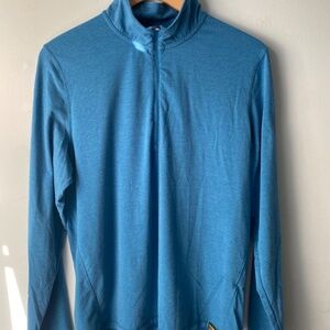 LL Bean Pullover Mens M Reg Blue Quarter Zip Slightly Fitted Performance Shirt